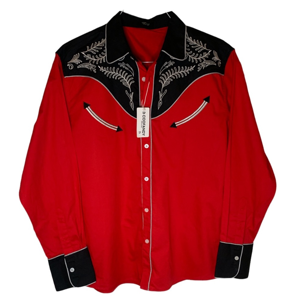 COOFANDY Men's Western Cowboy Embroidered Long Sleeve Button Down Shirt